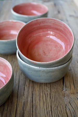 handgetöpferte rosa achatgraue Keramik Bowl